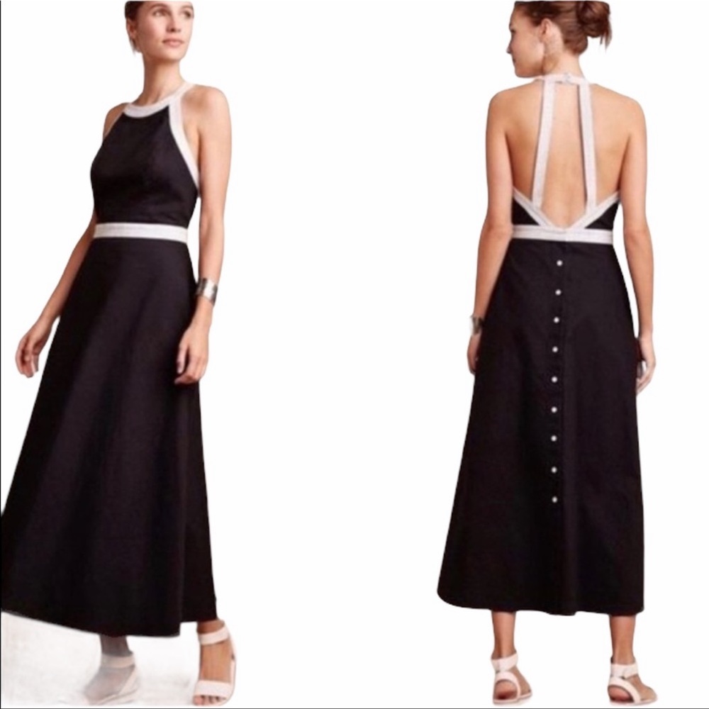 MAEVE by Anthropologie Open Back button down midi black and white size 14